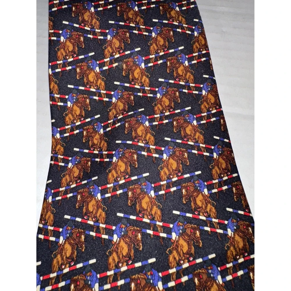 Polo Ralph Lauren Silk Tie Navy Blue Equestrian Horse Jump Made in Italy Classic